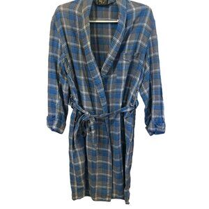 Sears Mens Plaid Robe Vtg Sz 38/40 Blue White Belt Collar Pockets Grandpacore